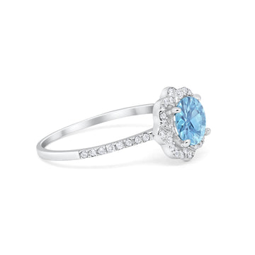 Art Deco Wedding Ring Floral Simulated Aquamarine CZ 925 Sterling Silver